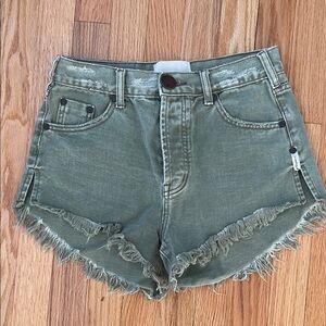 Stylish Olive Frayed Hem Jean Shorts Size 24 Great condition.